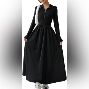 URBAN REVIVO Small Elegant Black Maxi Dress
